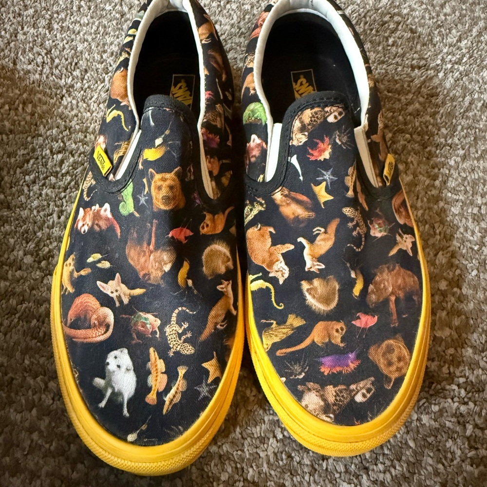 Vans Slip-On Animal Pattern Sneakers - Black & Yellow Trim